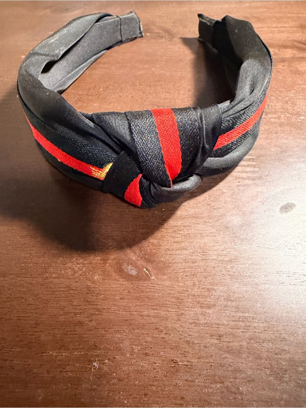 Black Headband with Red Stripe Knotted Accent